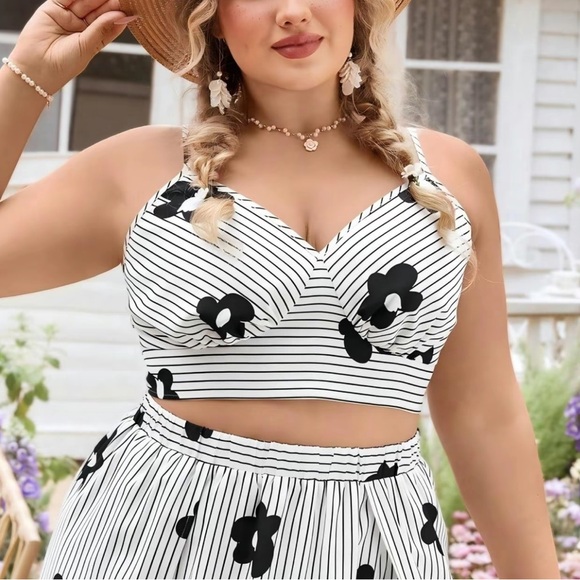 Elegant Black and White Floral Maxi Skirt + Top Set New Boutique Size 1XL/ 14 - Picture 3 of 5